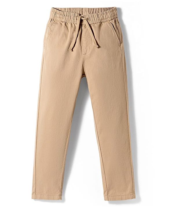 Pine Kids Cotton Elastane Woven Full Length Solid Color Trouser - Beige