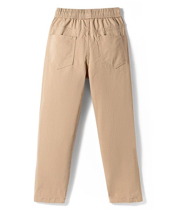 Pine Kids Cotton Elastane Woven Full Length Solid Color Trouser - Beige