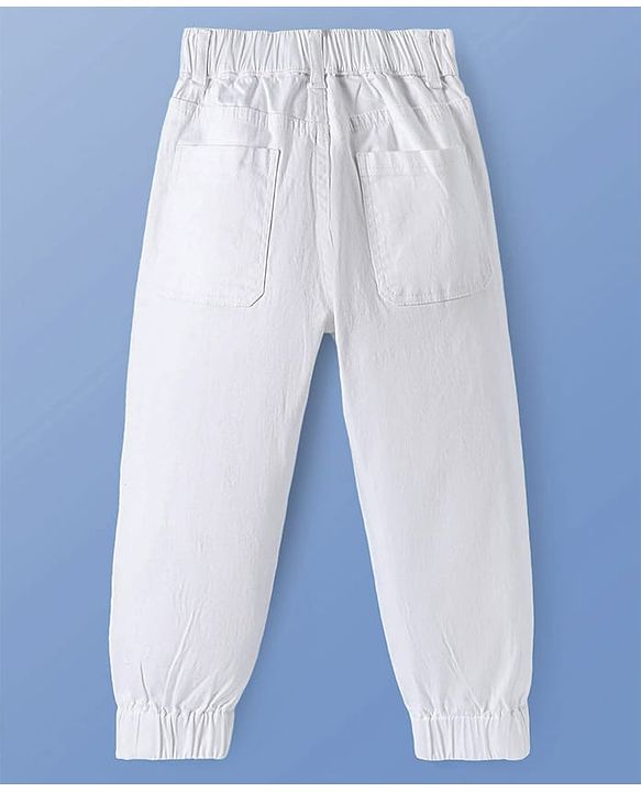 Pine Kids Cotton Elastane Woven Full Length Solid Trouser - White