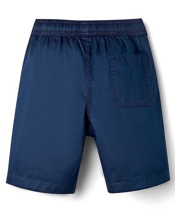 Pine Kids Cotton Elastane Woven Above Knee Length Solid Colour Shorts - Navy Blue