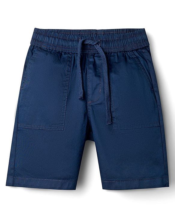 Pine Kids Cotton Elastane Woven Above Knee Length Solid Colour Shorts - Navy Blue