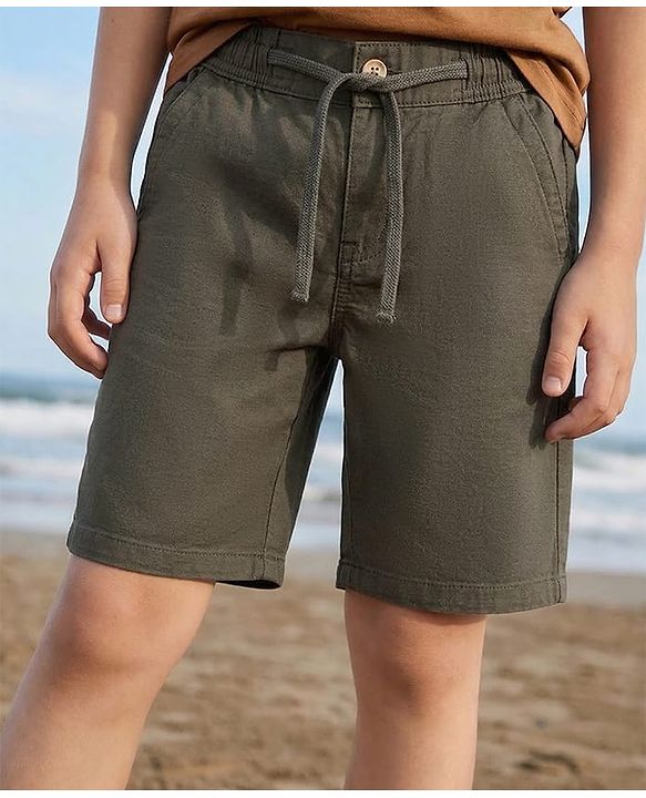 Pine Kids Cotton Elastane Woven Above Knee Length Shorts - Olive Green