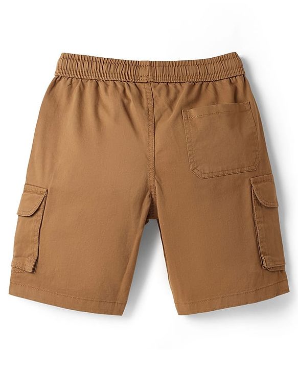 Pine Kids Cotton Elastane Woven Above Knee Length Solid Colour Shorts With Pocket - Brown