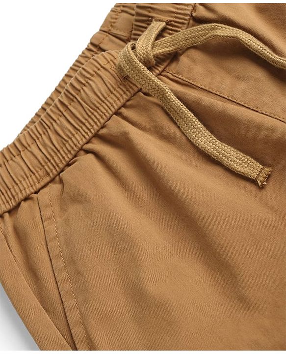 Pine Kids Cotton Elastane Woven Above Knee Length Solid Colour Shorts With Pocket - Brown