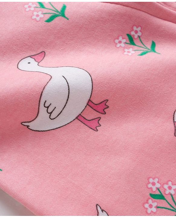Babyhug Cotton Knit Full Sleeves Footed Sleepsuit With Bird Print - Pink