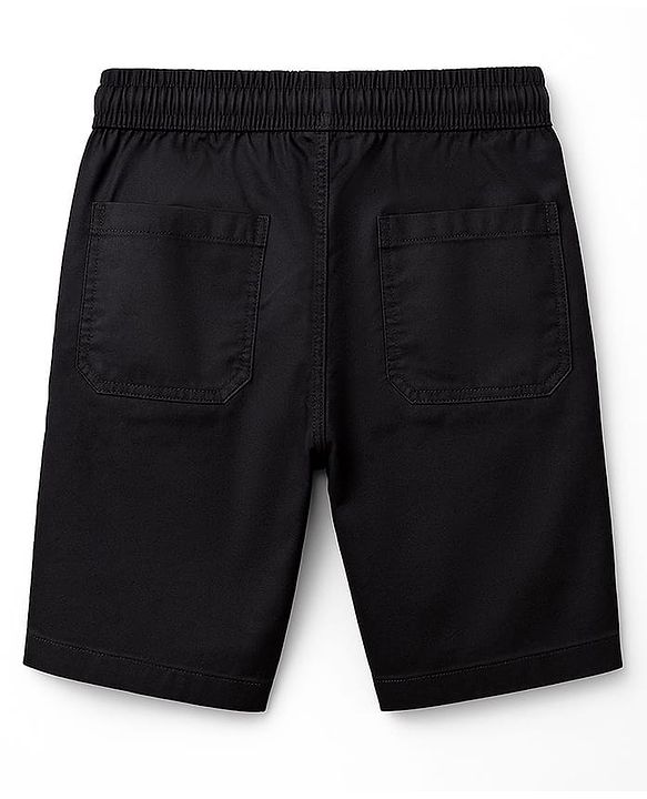 Pine Kids Cotton Elastane Woven Above Knee Length Solid Colour Shorts - Black