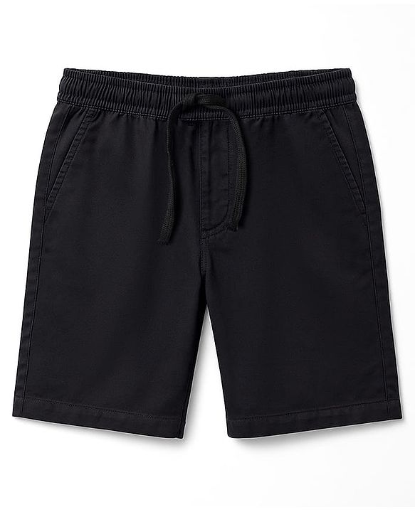 Pine Kids Cotton Elastane Woven Above Knee Length Solid Colour Shorts - Black