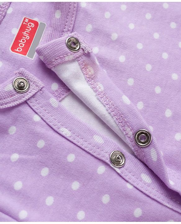 Babyhug Cotton Knit Full Sleeves Footed Sleepsuit With Animal Print - Lavender