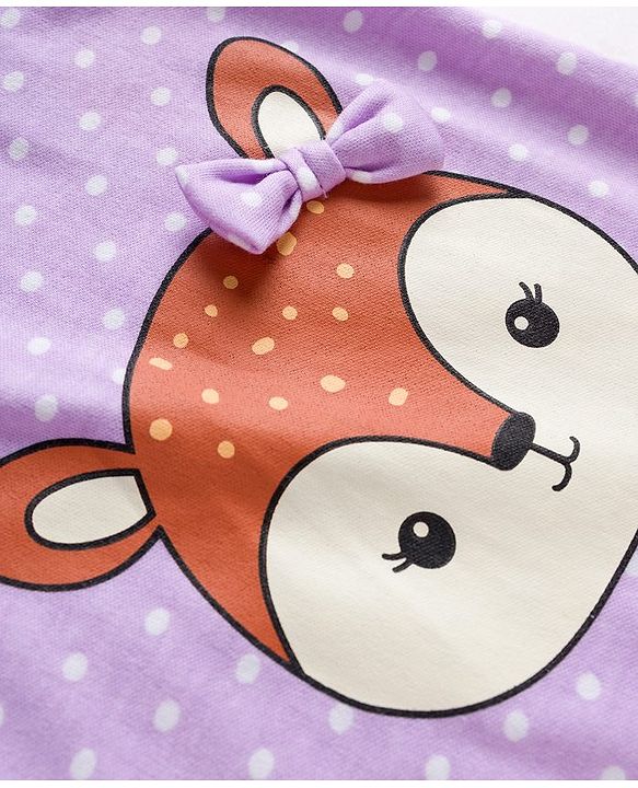 Babyhug Cotton Knit Full Sleeves Footed Sleepsuit With Animal Print - Lavender
