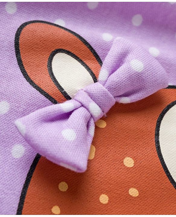 Babyhug Cotton Knit Full Sleeves Footed Sleepsuit With Animal Print - Lavender