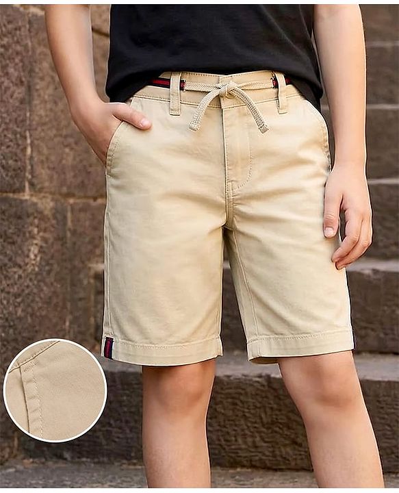 Pine Kids Cotton Woven Above Knee Length Solid Shorts - Beige