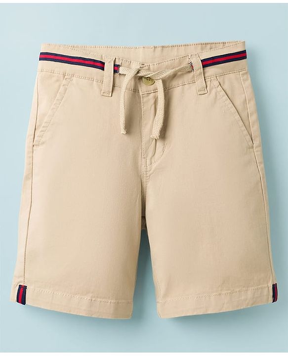 Pine Kids Cotton Woven Above Knee Length Solid Shorts - Beige