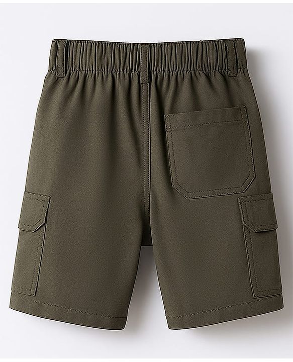 Pine Kids Cotton Elastane Woven Solid Colour Shorts - Olive Green
