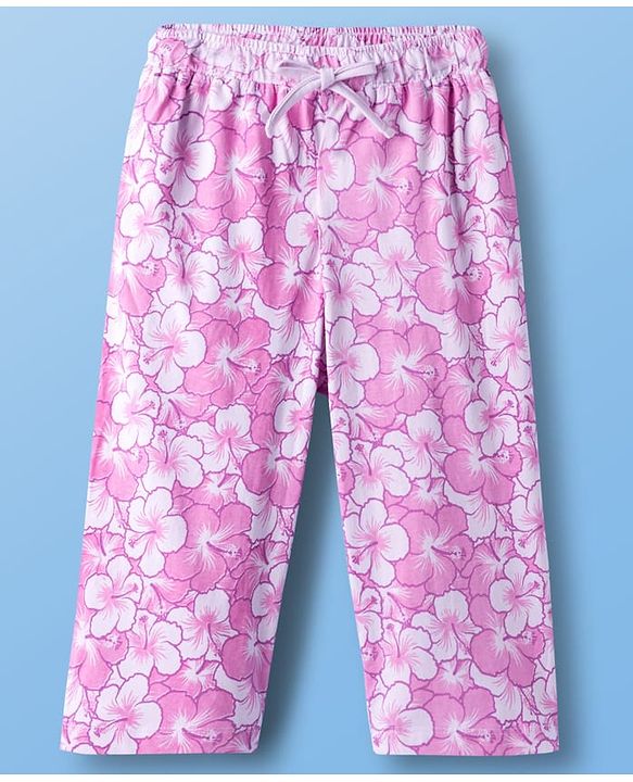 Pine Kids Single Jersey Knit Half Sleeves Capri Co-ord Night Suit With Floral Print - Lavender