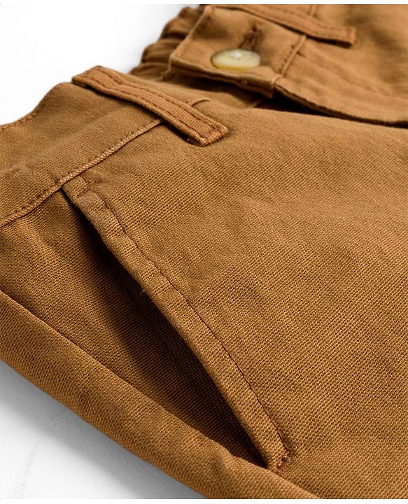 Pine Kids Cotton Elastane Woven Full Length Solid Colour Trouser - Khaki