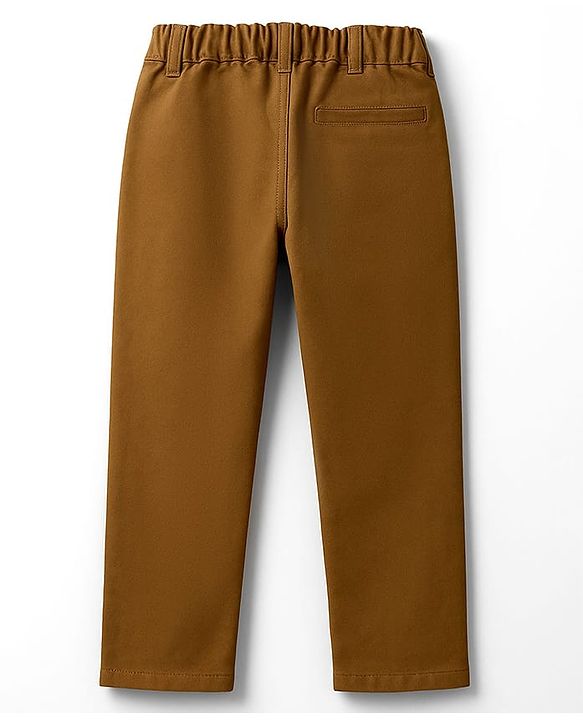 Pine Kids Cotton Elastane Woven Full Length Solid Colour Trouser - Khaki