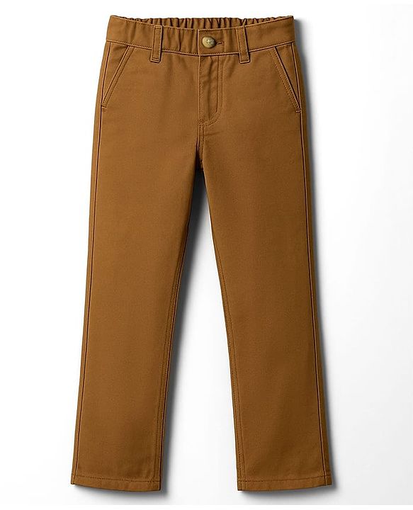 Pine Kids Cotton Elastane Woven Full Length Solid Colour Trouser - Khaki