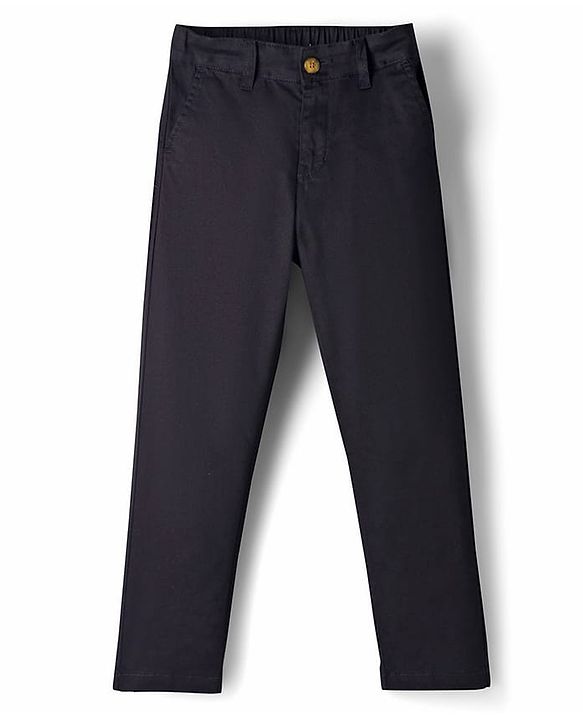 Pine Kids Cotton Elastane Woven Full Length Solid Colour Trouser - Khaki