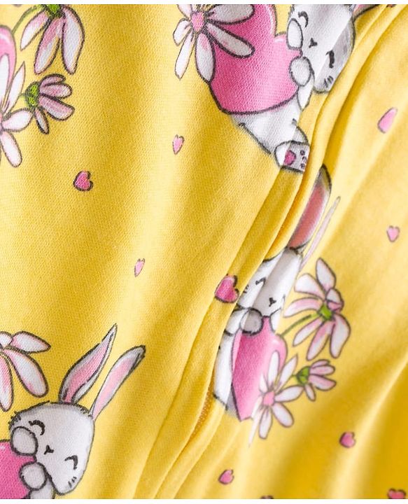 Babyhug Cotton Knit Full Sleeves Footed Sleepsuit With Animal Print - Yellow