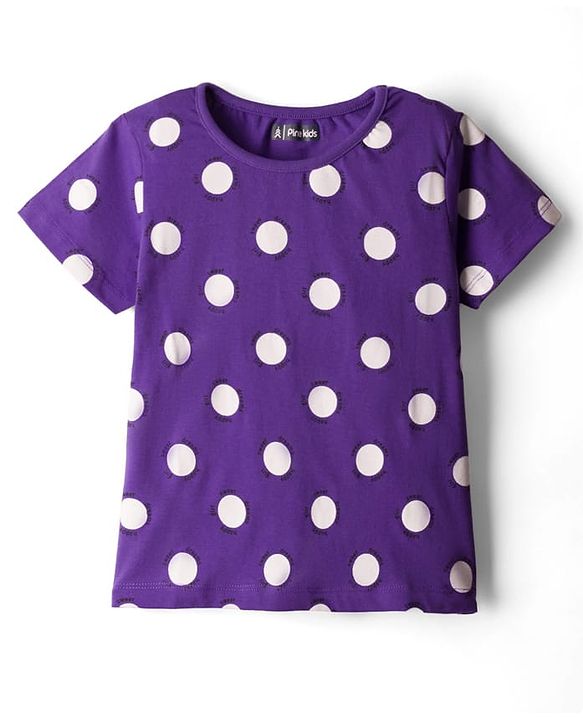 Pine Kids Single Jersey Knit Half Sleeves Co-ords Capri Night Suit With Polka Dot Print - Purple