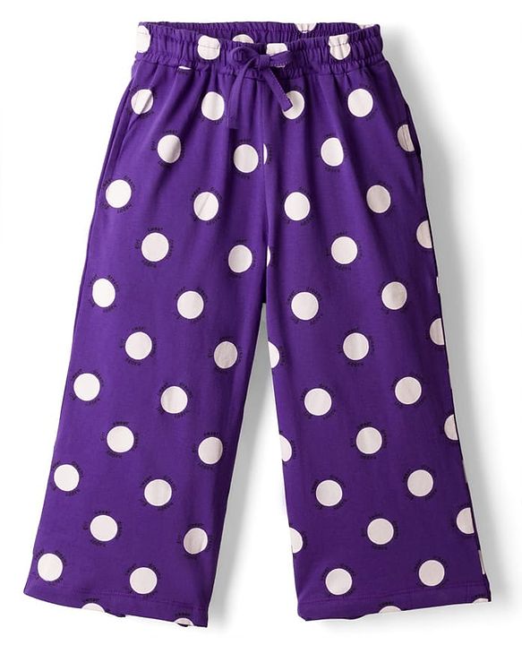 Pine Kids Single Jersey Knit Half Sleeves Co-ords Capri Night Suit With Polka Dot Print - Purple