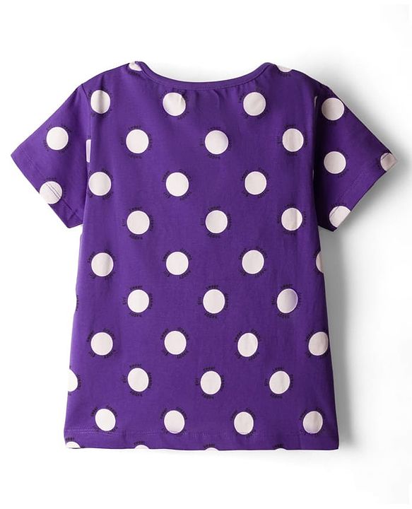 Pine Kids Single Jersey Knit Half Sleeves Co-ords Capri Night Suit With Polka Dot Print - Purple