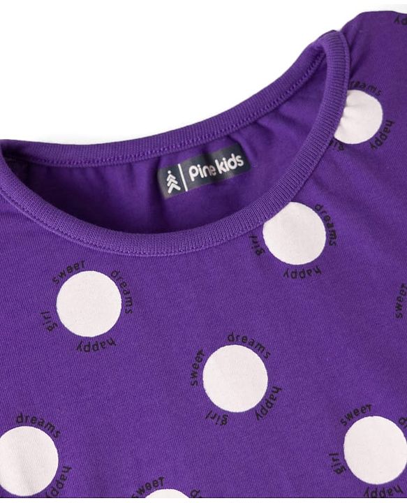 Pine Kids Single Jersey Knit Half Sleeves Co-ords Capri Night Suit With Polka Dot Print - Purple