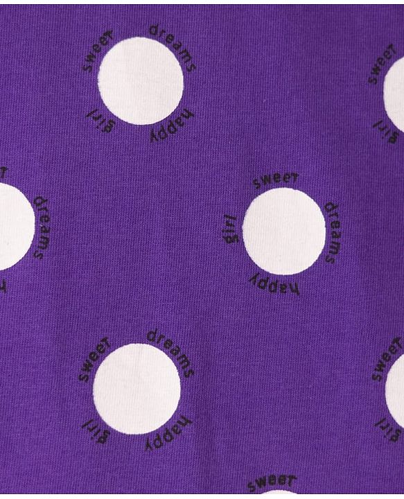 Pine Kids Single Jersey Knit Half Sleeves Co-ords Capri Night Suit With Polka Dot Print - Purple