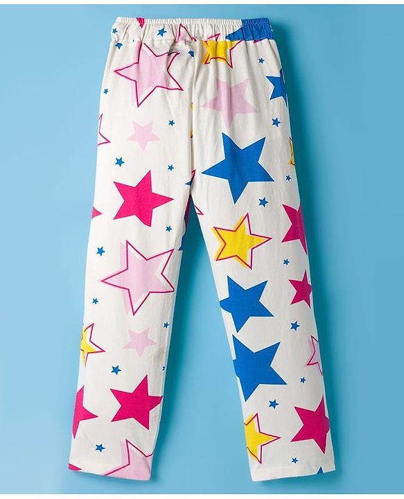 Pine Kids Single Jersey Knit Half Sleeves Co-ords Night Suit With Star Print - White