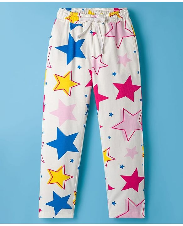 Pine Kids Single Jersey Knit Half Sleeves Co-ords Night Suit With Star Print - White
