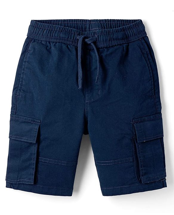 Pine Kids Cotton Elastane Woven Knee Length Solid Shorts - Blue