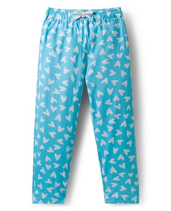 Pine Kids Single Jersey Knit Half Sleeves Co-Ord Night Suit with Heart Print - Light Blue