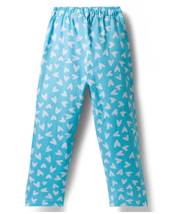 Pine Kids Single Jersey Knit Half Sleeves Co-Ord Night Suit with Heart Print - Light Blue