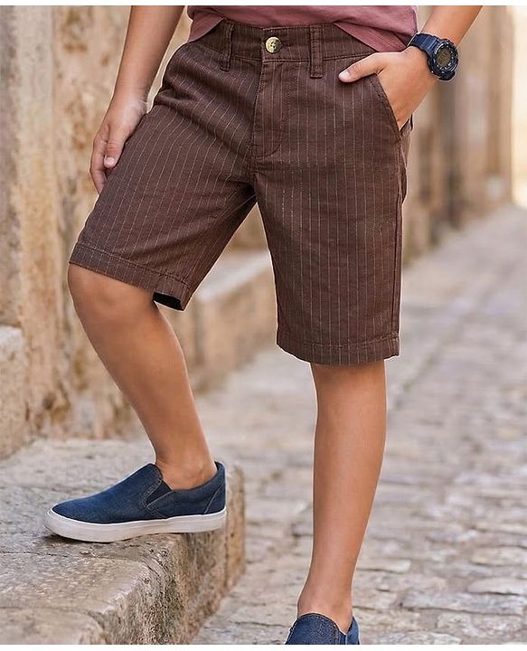 Pine Kids Cotton Elastane Woven Knee Length Shorts - Brown