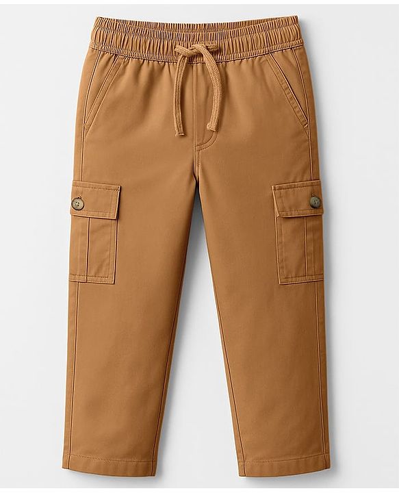 Pine Kids Cotton Elastane Woven Full Length Solid Colour Trouser Pant - Khaki