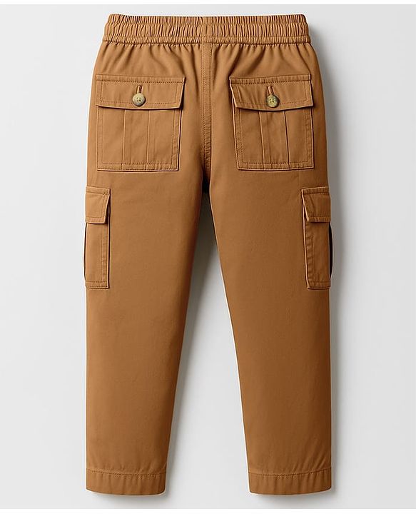 Pine Kids Cotton Elastane Woven Full Length Solid Colour Trouser Pant - Khaki