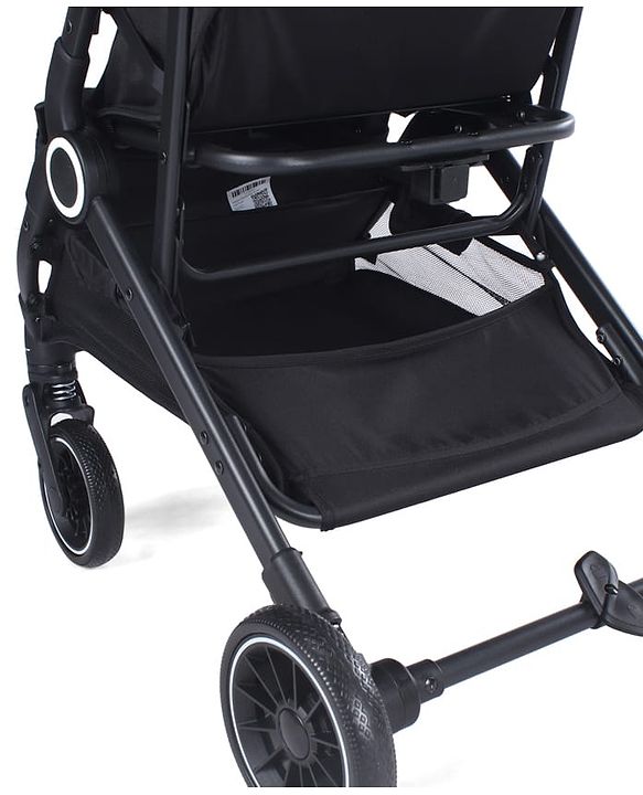 Babyhug Portable Baby Stroller with One-hand Z Compact Fold - Black| Pram for Newborn| Concealed Linked Brake| Swivel Wheels| 5 point Safety Harness| Air Cabin Friendly|