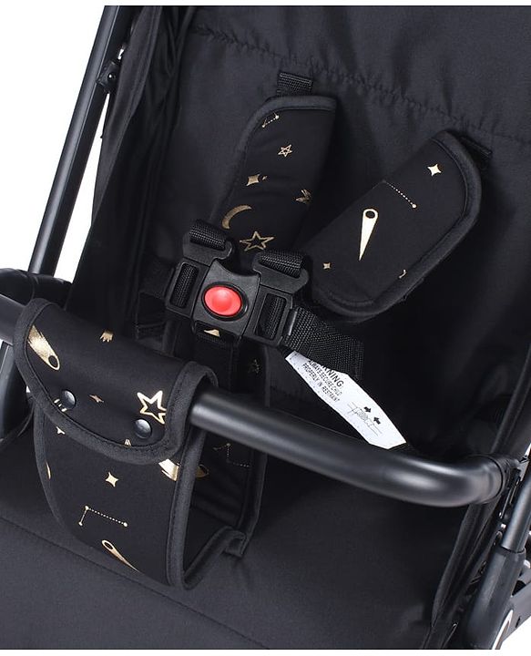 Babyhug Portable Baby Stroller with One-hand Z Compact Fold - Black| Pram for Newborn| Concealed Linked Brake| Swivel Wheels| 5 point Safety Harness| Air Cabin Friendly|