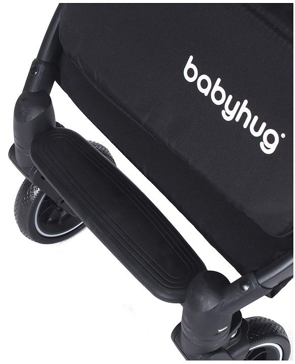 Babyhug Portable Baby Stroller with One-hand Z Compact Fold - Black| Pram for Newborn| Concealed Linked Brake| Swivel Wheels| 5 point Safety Harness| Air Cabin Friendly|