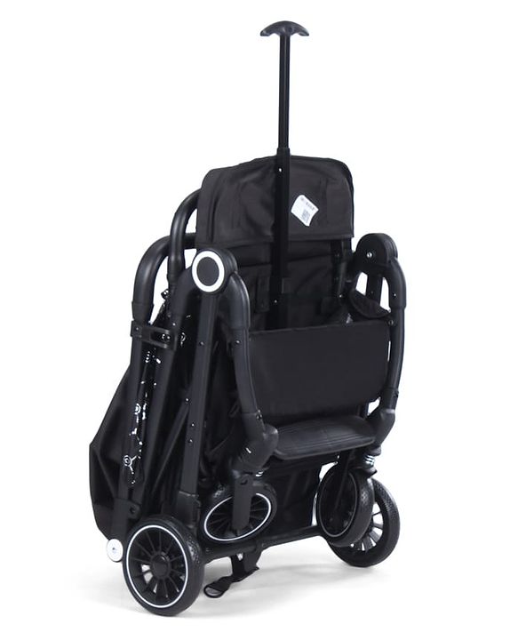 Babyhug Portable Baby Stroller with One-hand Z Compact Fold - Black| Pram for Newborn| Concealed Linked Brake| Swivel Wheels| 5 point Safety Harness| Air Cabin Friendly|