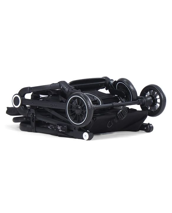 Babyhug Portable Baby Stroller with One-hand Z Compact Fold - Black| Pram for Newborn| Concealed Linked Brake| Swivel Wheels| 5 point Safety Harness| Air Cabin Friendly|
