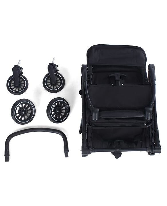 Babyhug Portable Baby Stroller with One-hand Z Compact Fold - Black| Pram for Newborn| Concealed Linked Brake| Swivel Wheels| 5 point Safety Harness| Air Cabin Friendly|