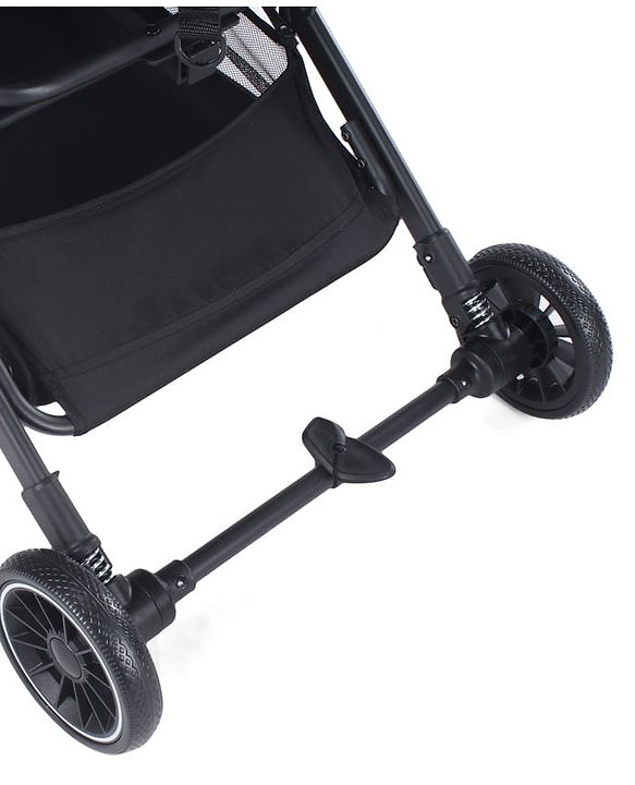 Babyhug Portable Baby Stroller with One-hand Z Compact Fold - Black| Pram for Newborn| Concealed Linked Brake| Swivel Wheels| 5 point Safety Harness| Air Cabin Friendly|