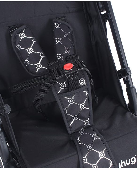 Babyhug Portable Baby Stroller with One-hand Z Compact Fold - Black| Pram for Newborn| Concealed Linked Brake| Swivel Wheels| 5 point Safety Harness| Air Cabin Friendly|