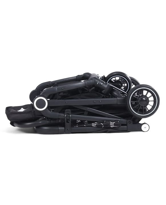Babyhug Portable Baby Stroller with One-hand Z Compact Fold - Black| Pram for Newborn| Concealed Linked Brake| Swivel Wheels| 5 point Safety Harness| Air Cabin Friendly|