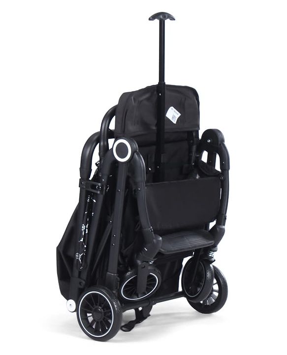 Babyhug Portable Baby Stroller with One-hand Z Compact Fold - Black| Pram for Newborn| Concealed Linked Brake| Swivel Wheels| 5 point Safety Harness| Air Cabin Friendly|