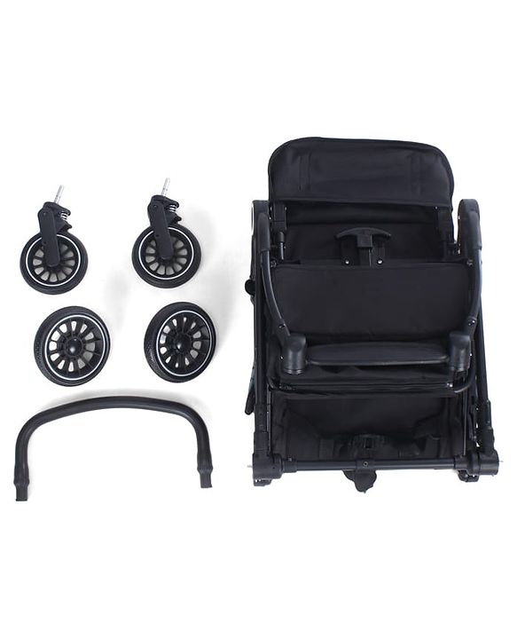 Babyhug Portable Baby Stroller with One-hand Z Compact Fold - Black| Pram for Newborn| Concealed Linked Brake| Swivel Wheels| 5 point Safety Harness| Air Cabin Friendly|