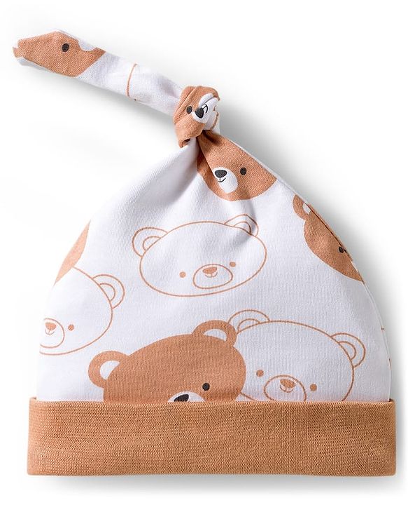Babyhug 100% Cotton Interlock Knit Full Sleeves Animal Printed Onesies With Leggings & Cap - Brown