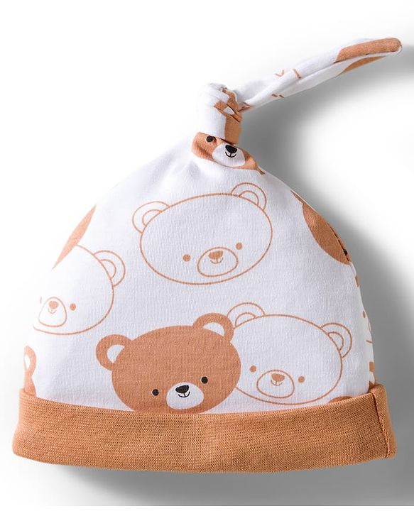 Babyhug 100% Cotton Interlock Knit Full Sleeves Animal Printed Onesies With Leggings & Cap - Brown