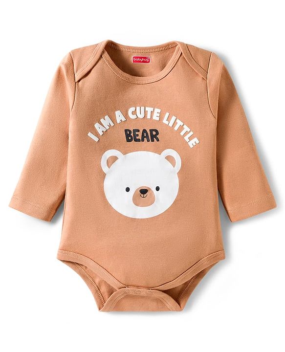 Babyhug 100% Cotton Interlock Knit Full Sleeves Animal Printed Onesies With Leggings & Cap - Brown